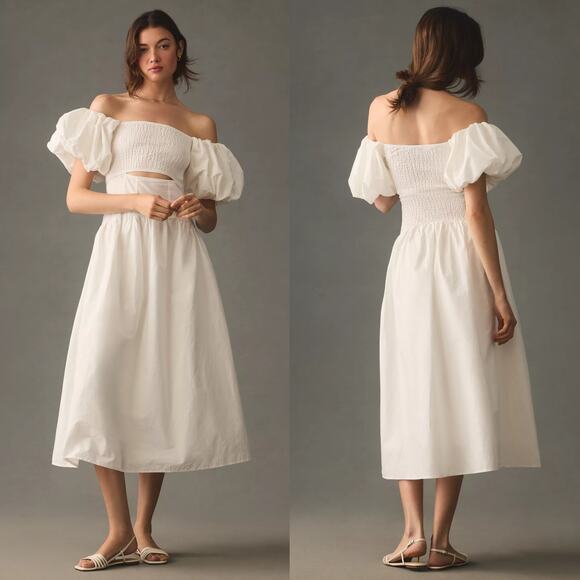 Anthropologie Dresses & Skirts - Anthropologie Moon River Off The Shoulder Cutout Maxi Dress Size Medium White